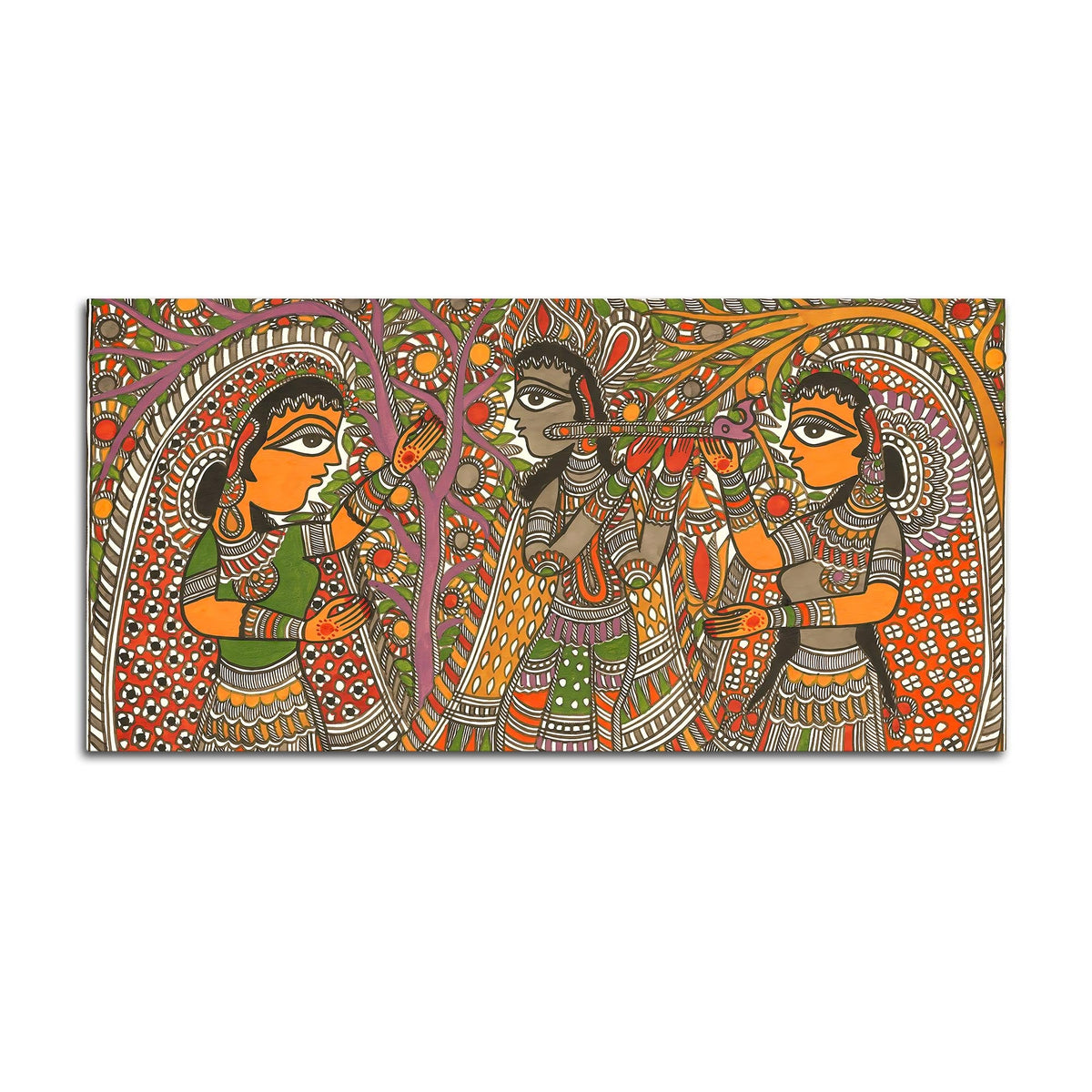 Traditional Madhubani Radha Krishna Canvas Wall Painting for Home Decor