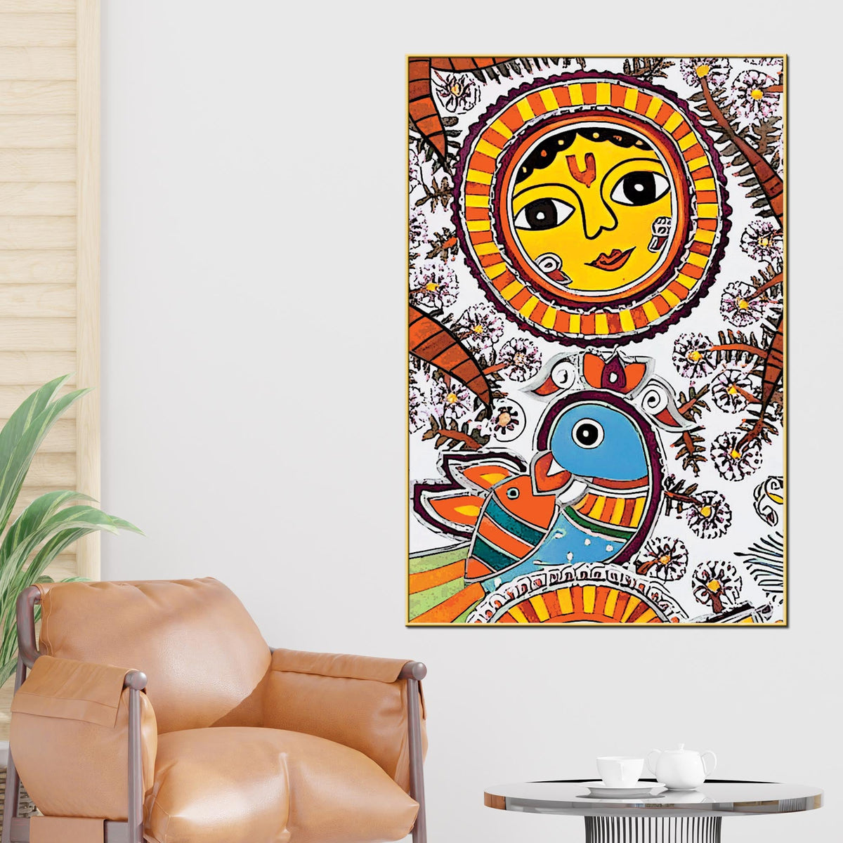 Traditional Madhubani Sun Canvas Painting | Home Wall Art