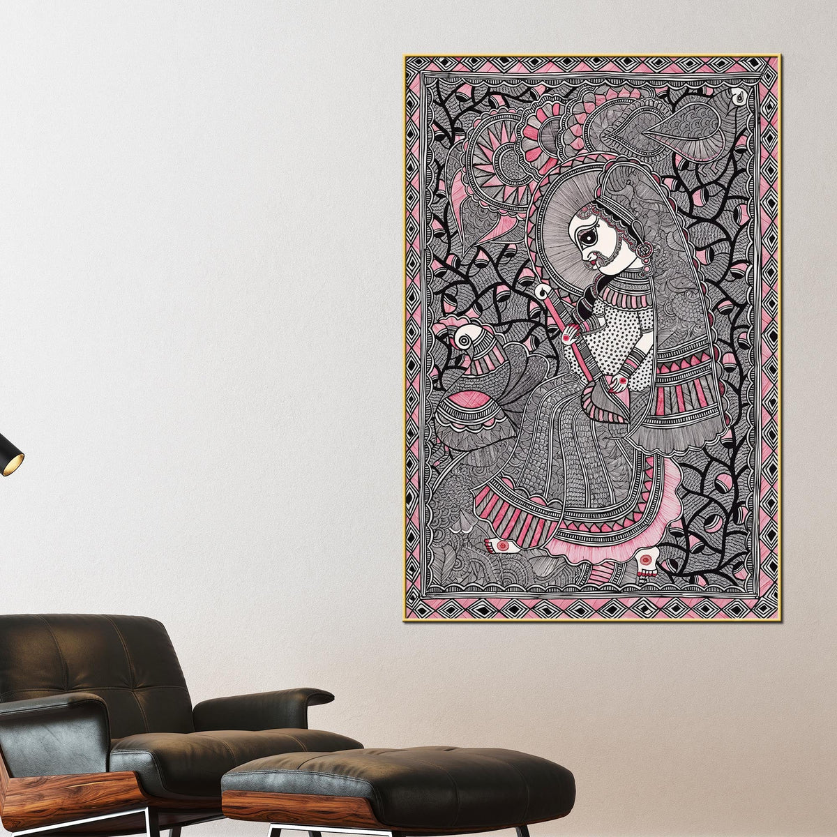 Traditional Madhubani Woman Canvas Painting