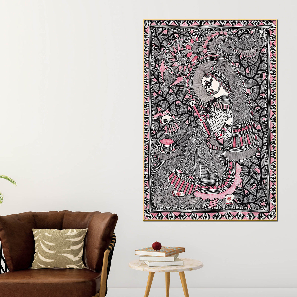 Traditional Madhubani Woman Canvas Painting