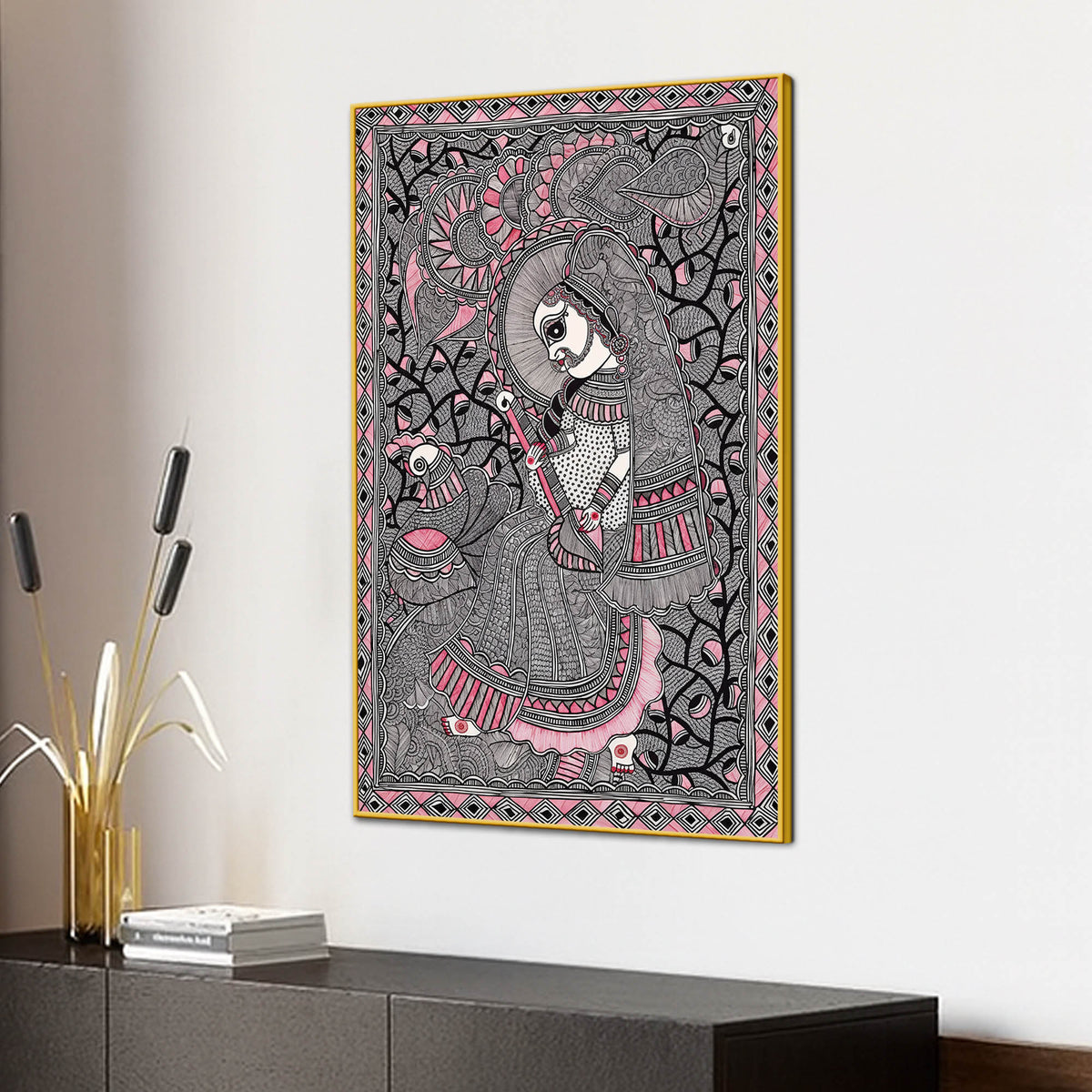 Traditional Madhubani Woman Canvas Painting