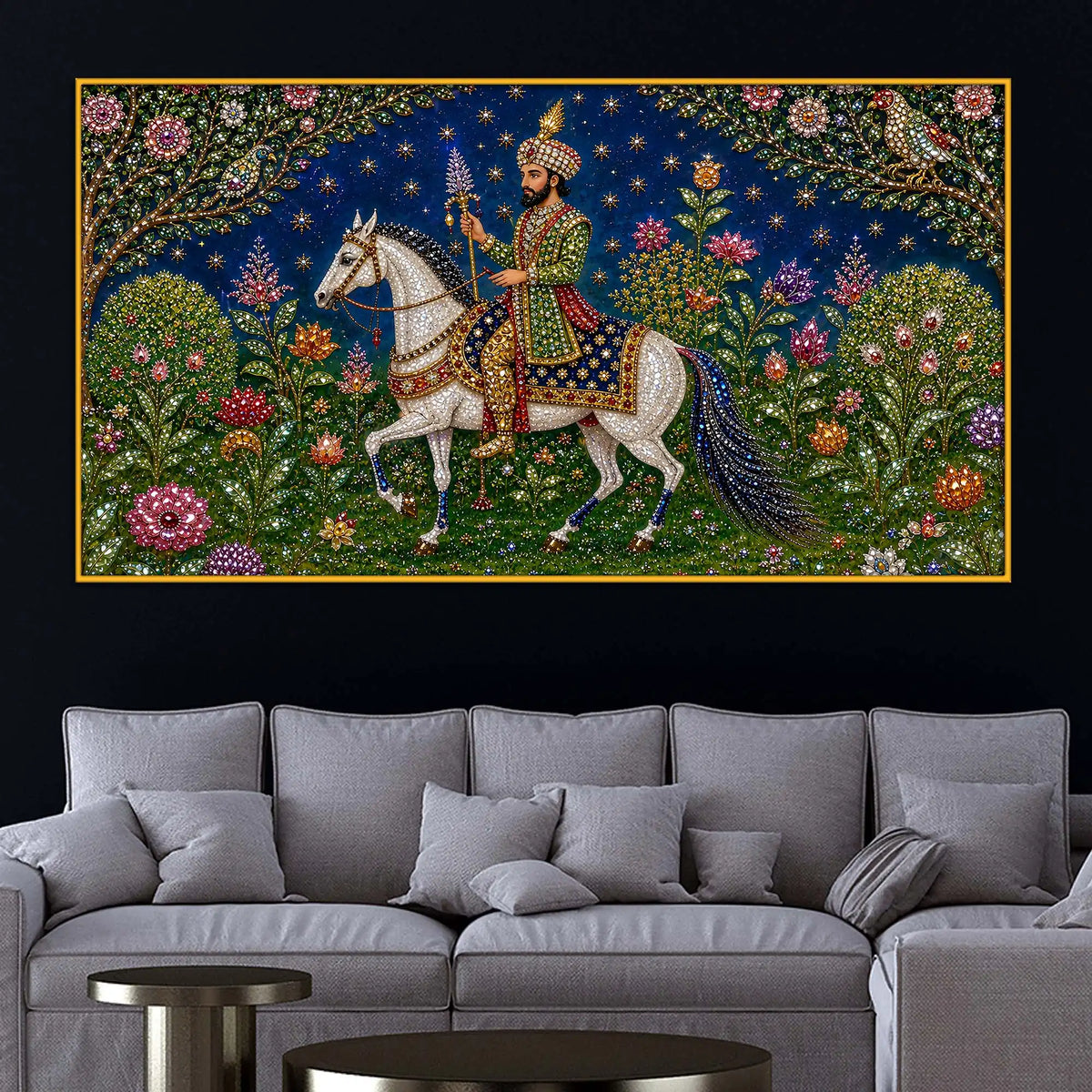Traditional Mughal King Floating Frame Crystal Wall Painting