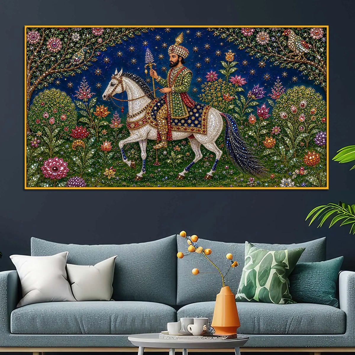 Traditional Mughal King Floating Frame Crystal Wall Painting