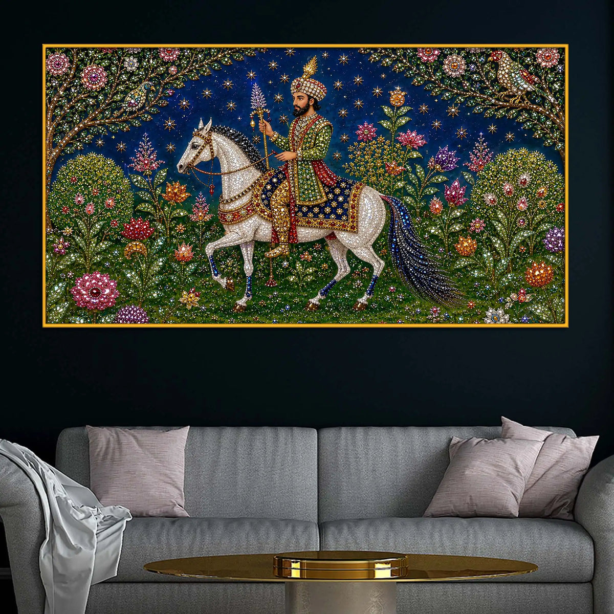Traditional Mughal King Floating Frame Crystal Wall Painting
