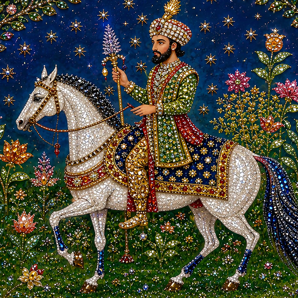 Traditional Mughal King Floating Frame Crystal Wall Painting