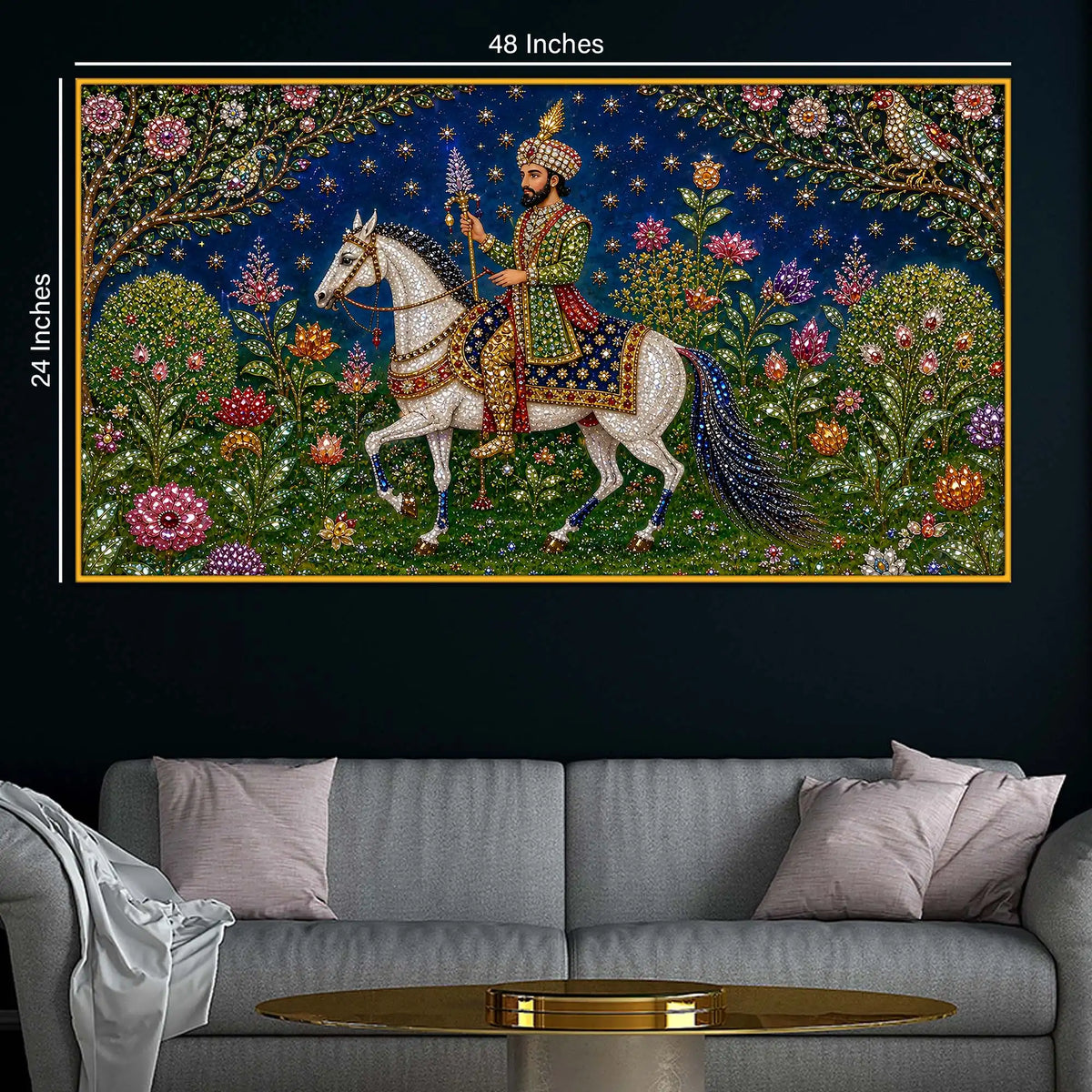Traditional Mughal King Floating Frame Crystal Wall Painting