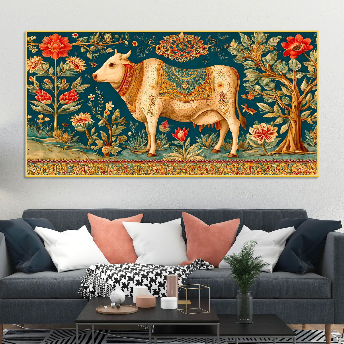 Traditional Pichwai Cow Canvas Painting | Traditional Indian Wall Art