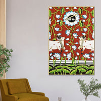 Traditional Pichwai Cow Lotus Canvas Wall Painting