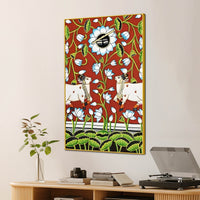 Traditional Pichwai Cow Lotus Canvas Wall Painting