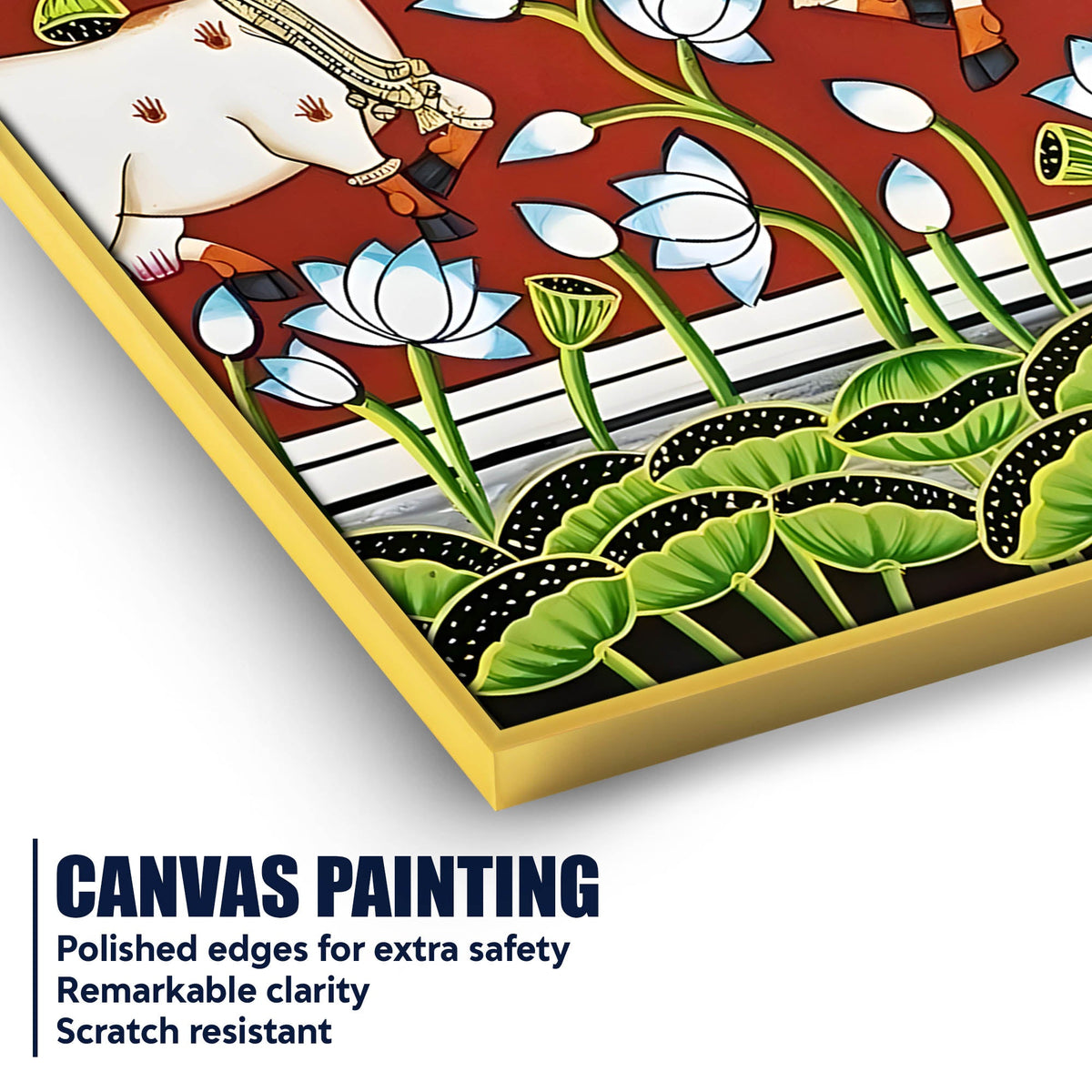 Traditional Pichwai Cow Lotus Canvas Wall Painting