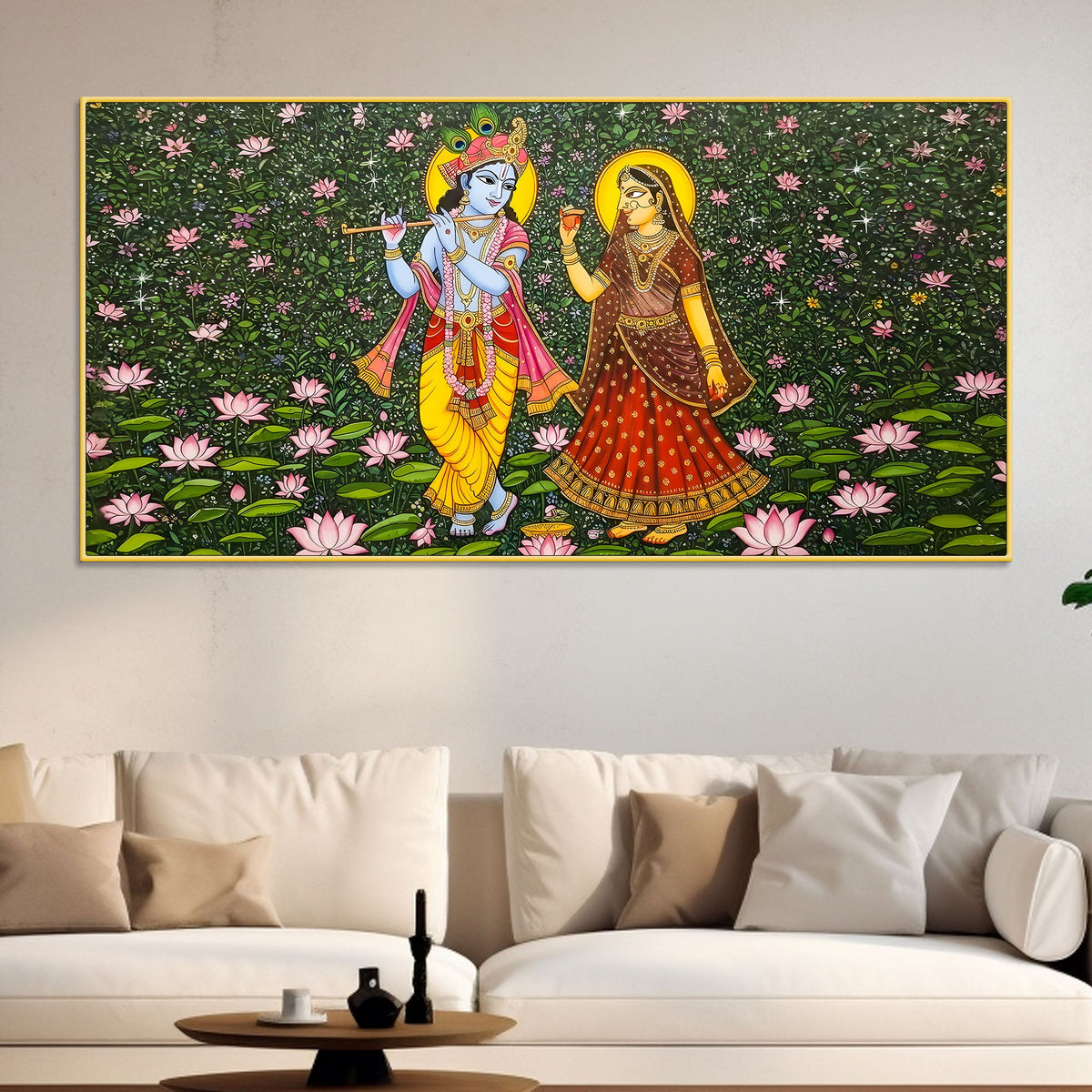 Traditional Pichwai Radha Krishna Canvas Painting | Divine Indian Wall Decor