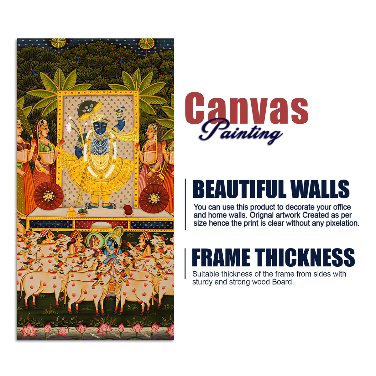 Traditional Pichwai Shrinathji Canvas Wall Painting | Living Room Spiritual Decor