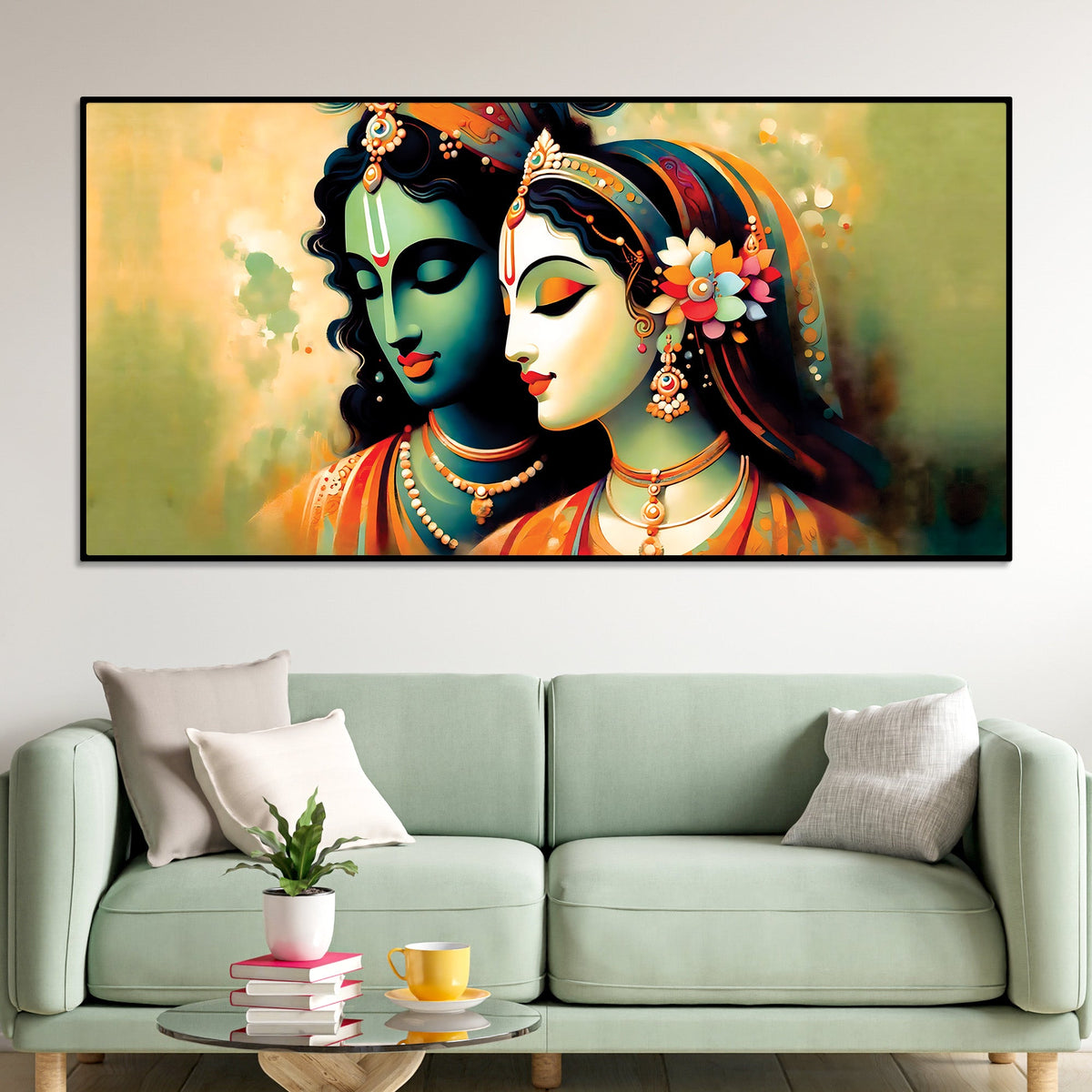 Traditional Radha Krishna Canvas Wall Painting for Spiritual Home Décor