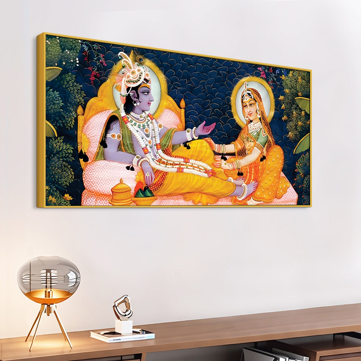 Traditional Radha Krishna Seated Canvas Wall Painting