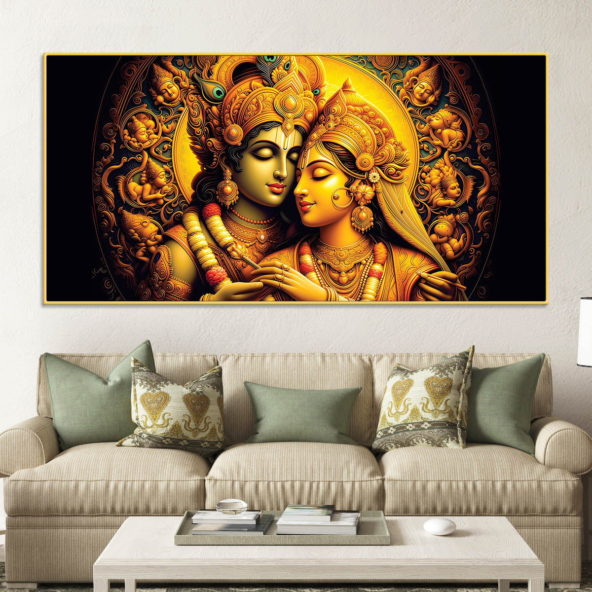 Traditional Radha Krishna Wall Painting for Spiritual Living Room