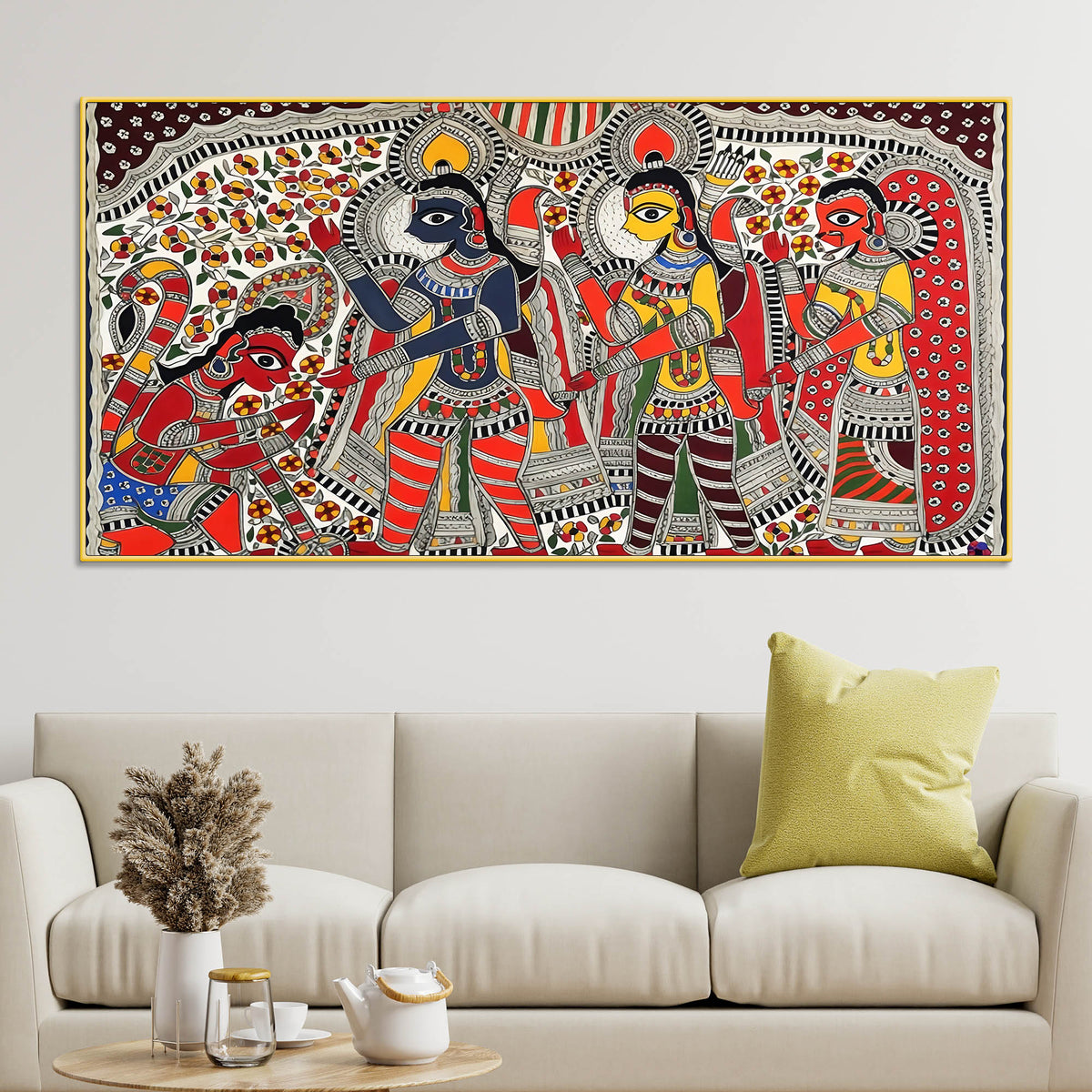 Traditional Ramayana Madhubani Canvas Wall Painting