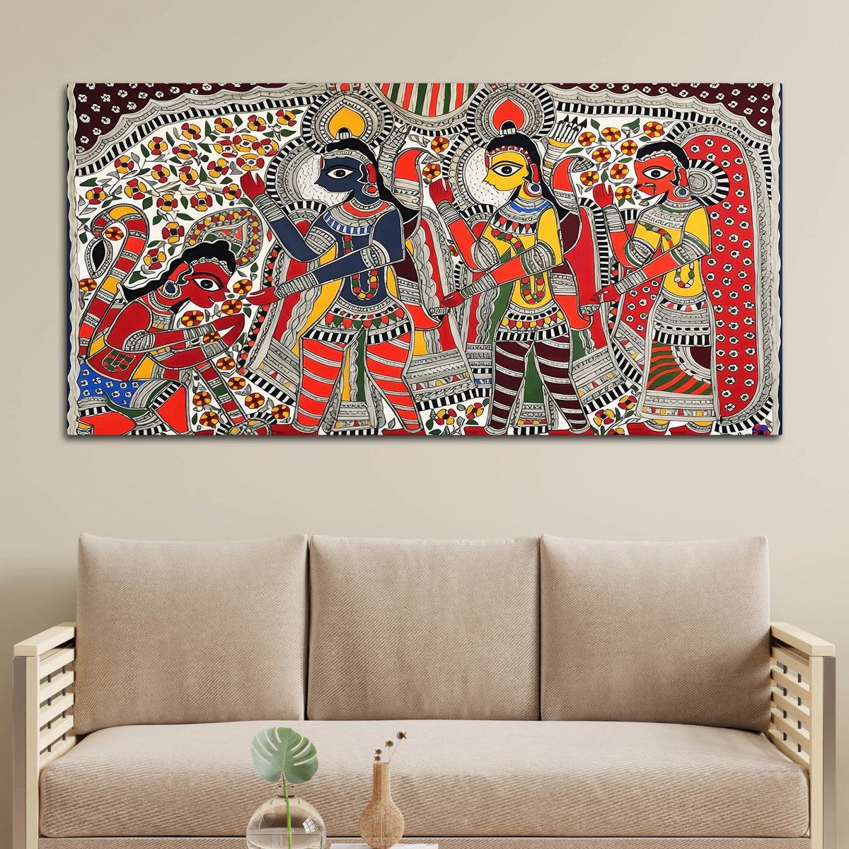 Traditional Ramayana Madhubani Canvas Wall Painting