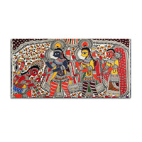 Traditional Ramayana Madhubani Canvas Wall Painting