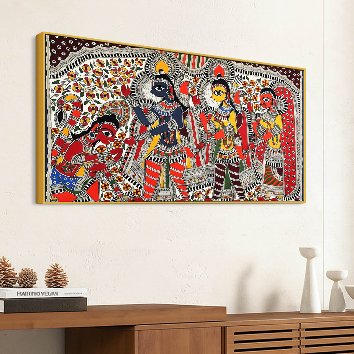 Traditional Ramayana Madhubani Canvas Wall Painting