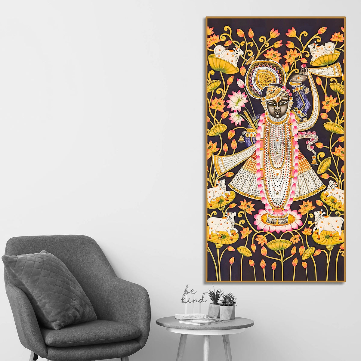 Traditional Shreenathji Canvas Wall Painting | Luxury Religious Decor