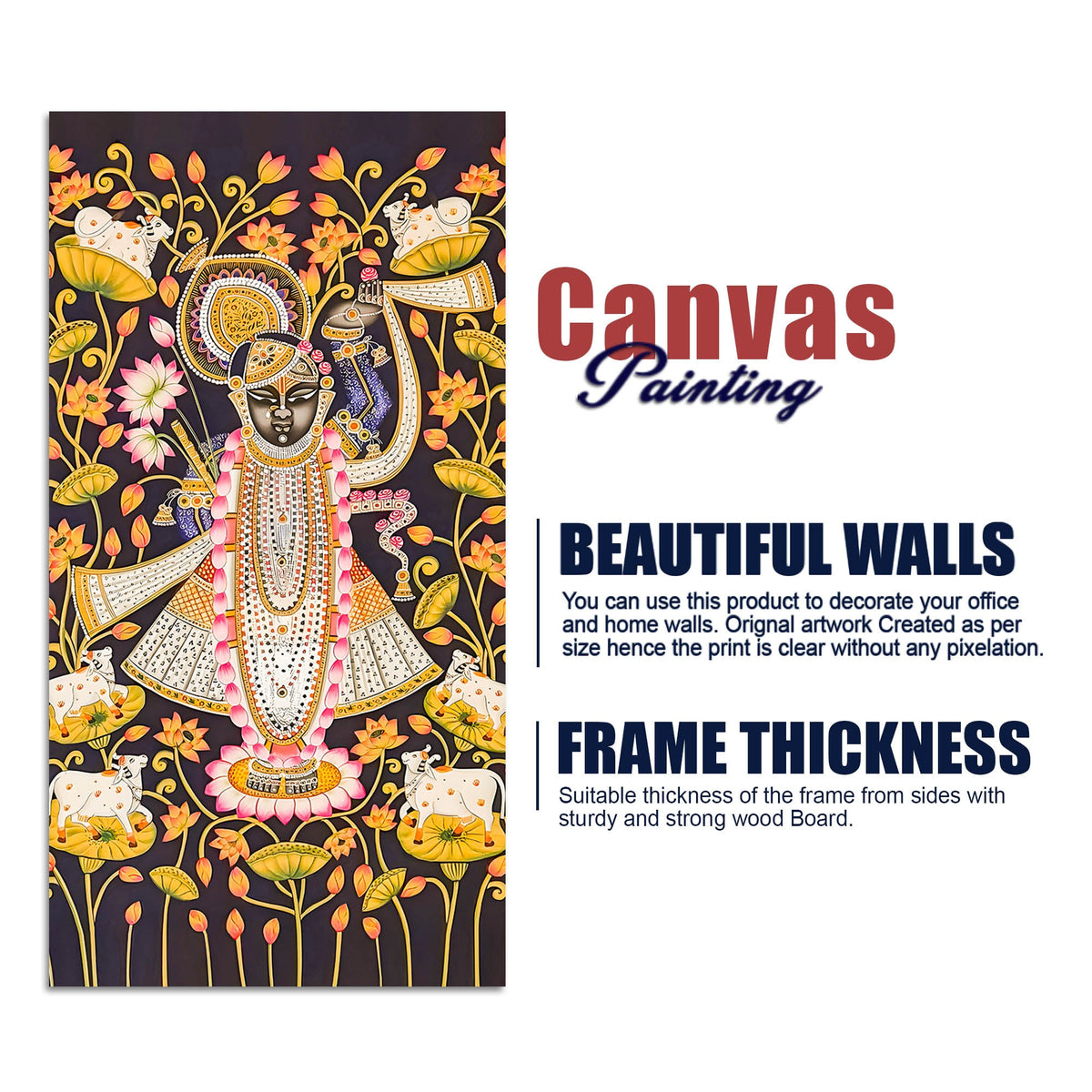 Traditional Shreenathji Canvas Wall Painting | Luxury Religious Decor