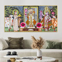 Traditional Shreenathji Temple Scene Pichwai Canvas Wall Painting