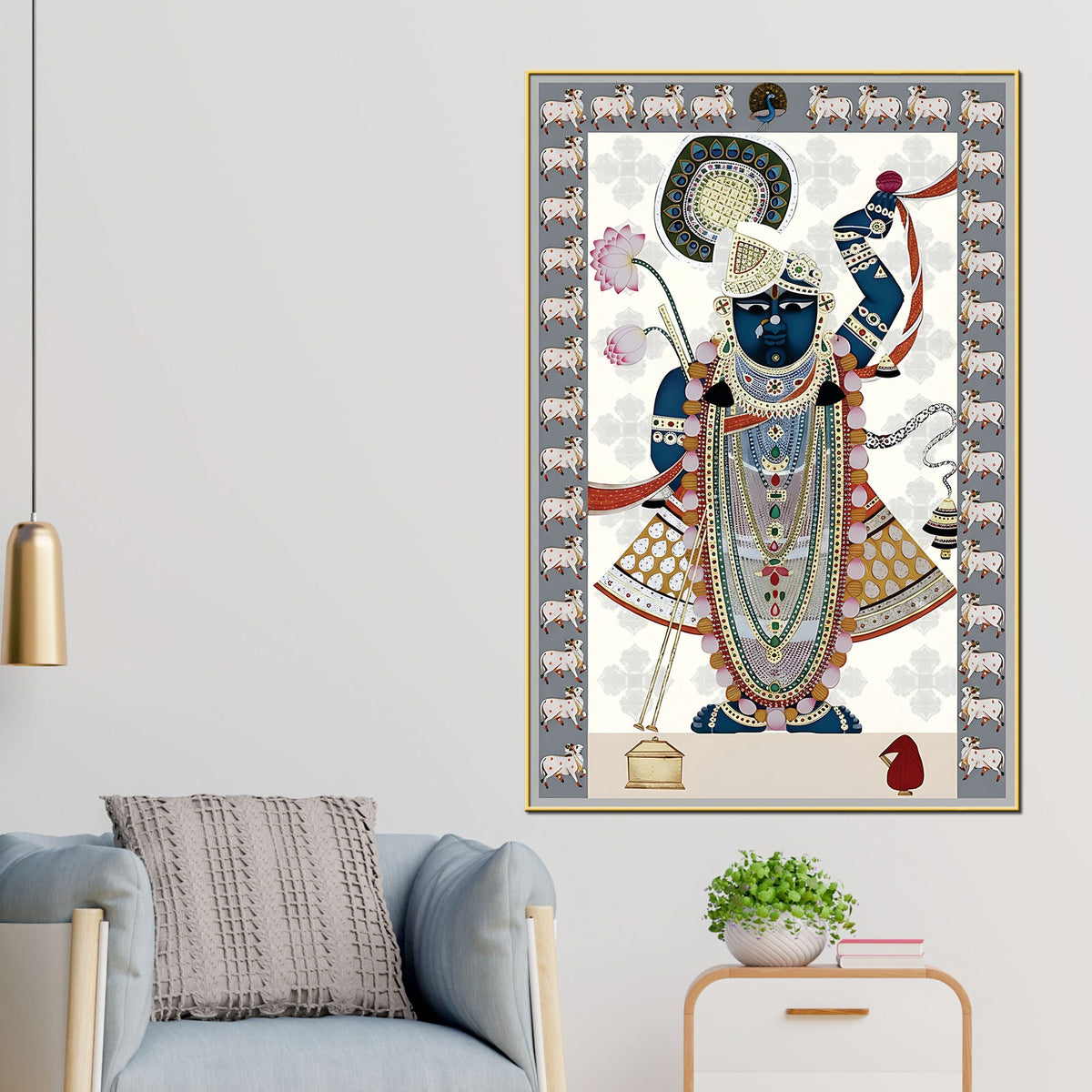 Traditional Shrinathji Pichwai Canvas Painting | Indian Spiritual Wall Décor