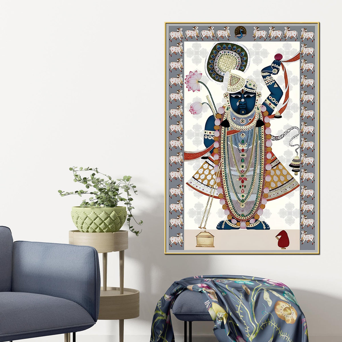 Traditional Shrinathji Pichwai Canvas Painting | Indian Spiritual Wall Décor