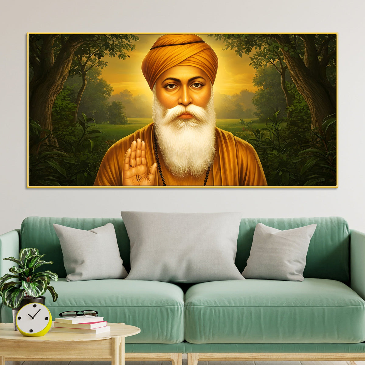 Traditional Sikh Guru Nanak Dev Ji Wall Painting for Pooja Room