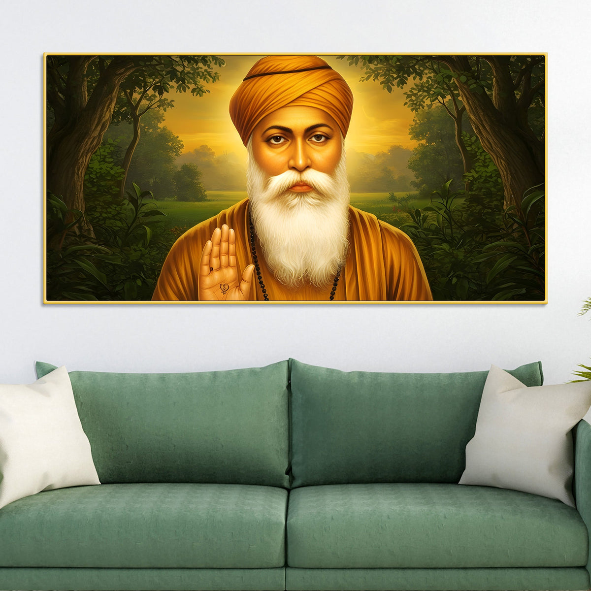 Traditional Sikh Guru Nanak Dev Ji Wall Painting for Pooja Room