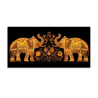 Traditional Style Twin Elephants with Floral Motif Canvas Wall Painting