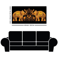 Traditional Style Twin Elephants with Floral Motif Canvas Wall Painting