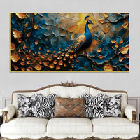 Tranquil Elegant Peacock Sitting On Branch Abstract Canvas Wall Painting
