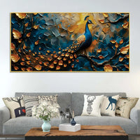 Tranquil Elegant Peacock Sitting On Branch Abstract Canvas Wall Painting