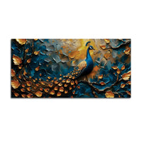 Tranquil Elegant Peacock Sitting On Branch Abstract Canvas Wall Painting