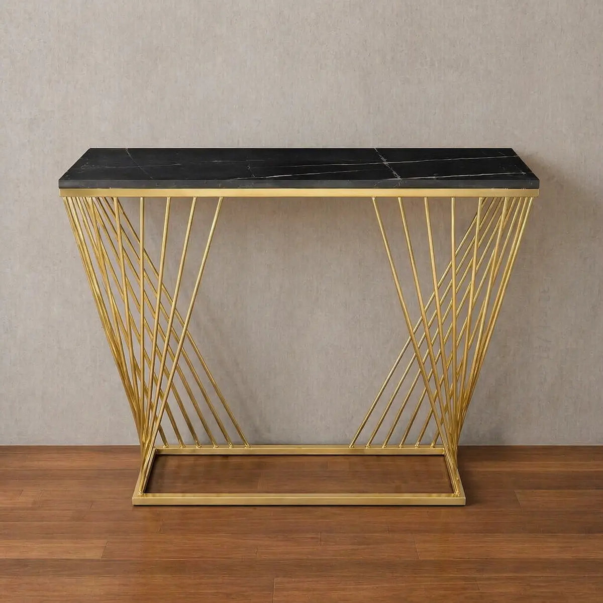 Trapezoid Design Console Table  with Golden Metal Finish