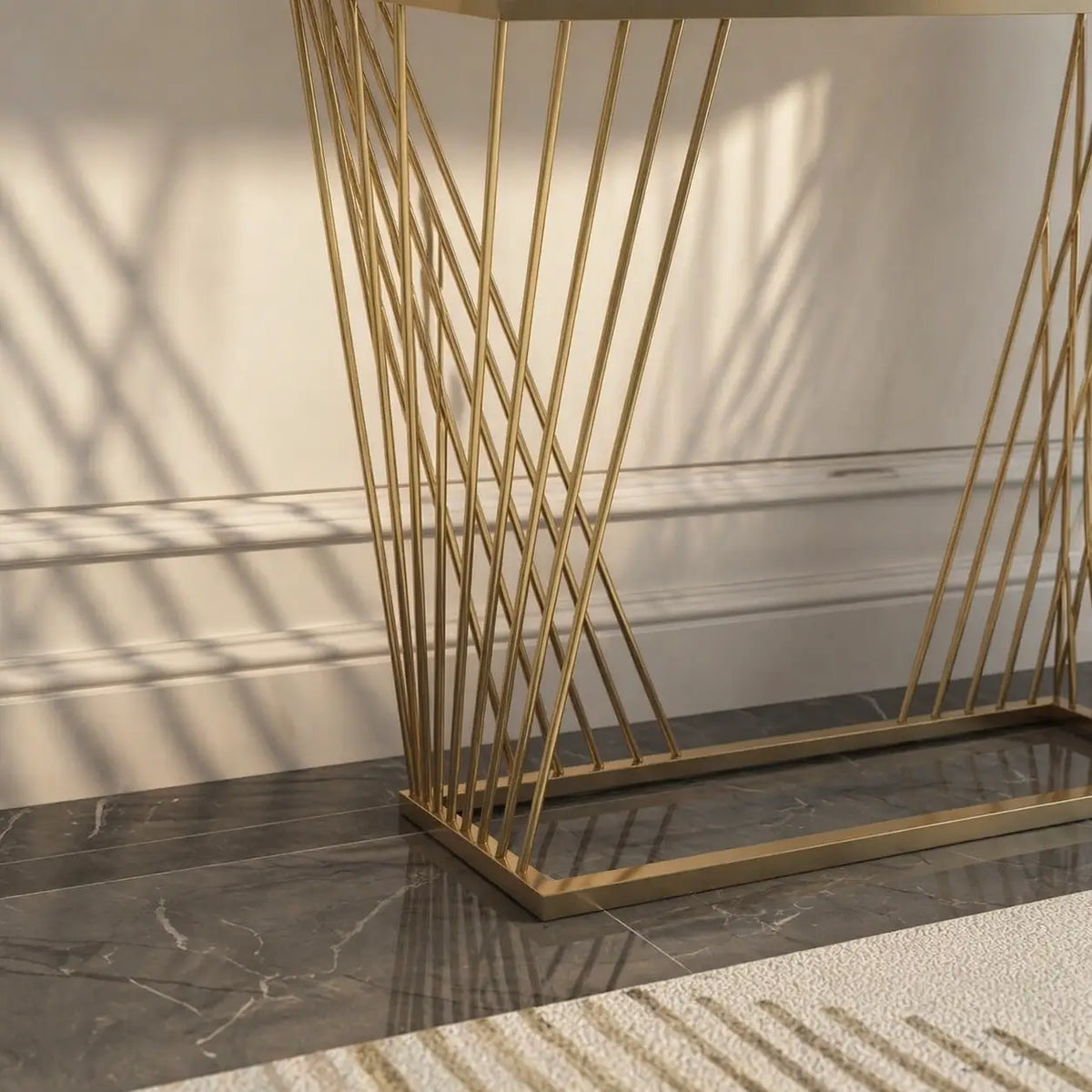 Trapezoid Design Console Table  with Golden Metal Finish