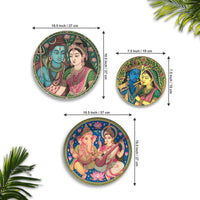 Trinity of Devotion Hindu Gods Premium Wall Plates Painting Set of 3