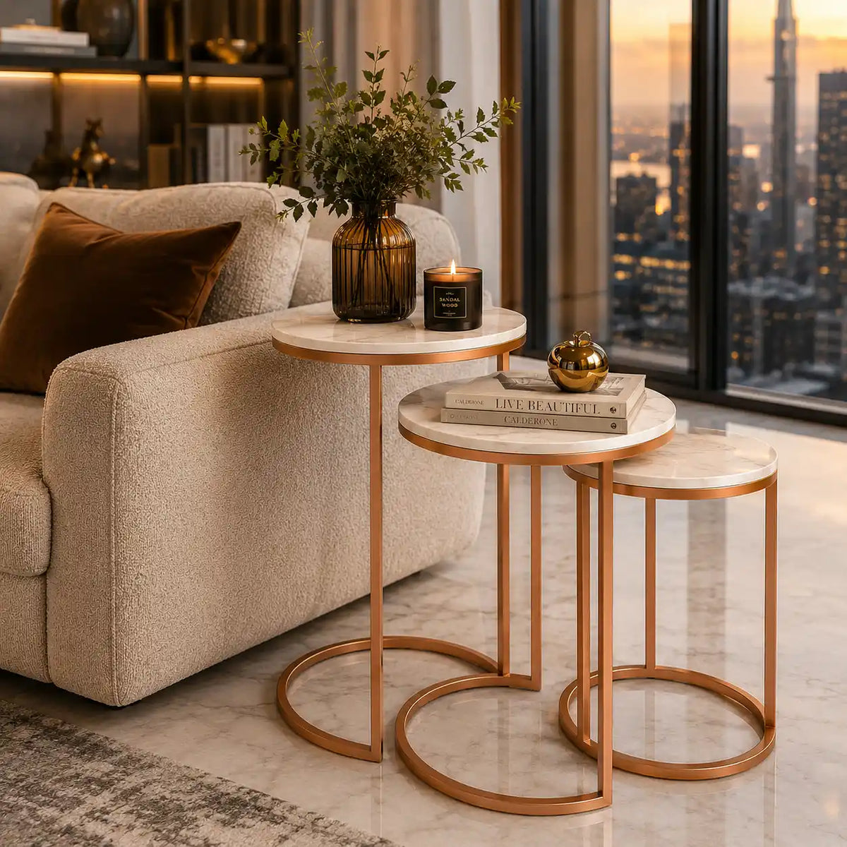 Trio Copper Premium Coffee Tables Set of 3