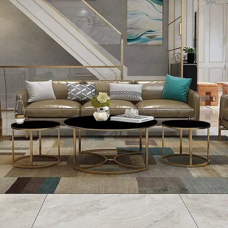 Trio Golden Nesting Tables with Black Marble Finish Set of 3