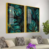 Tropical Monstera Leaves Acrylic Floating Wall Painting Set of 2