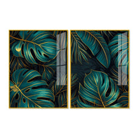 Tropical Monstera Leaves Acrylic Floating Wall Painting Set of 2