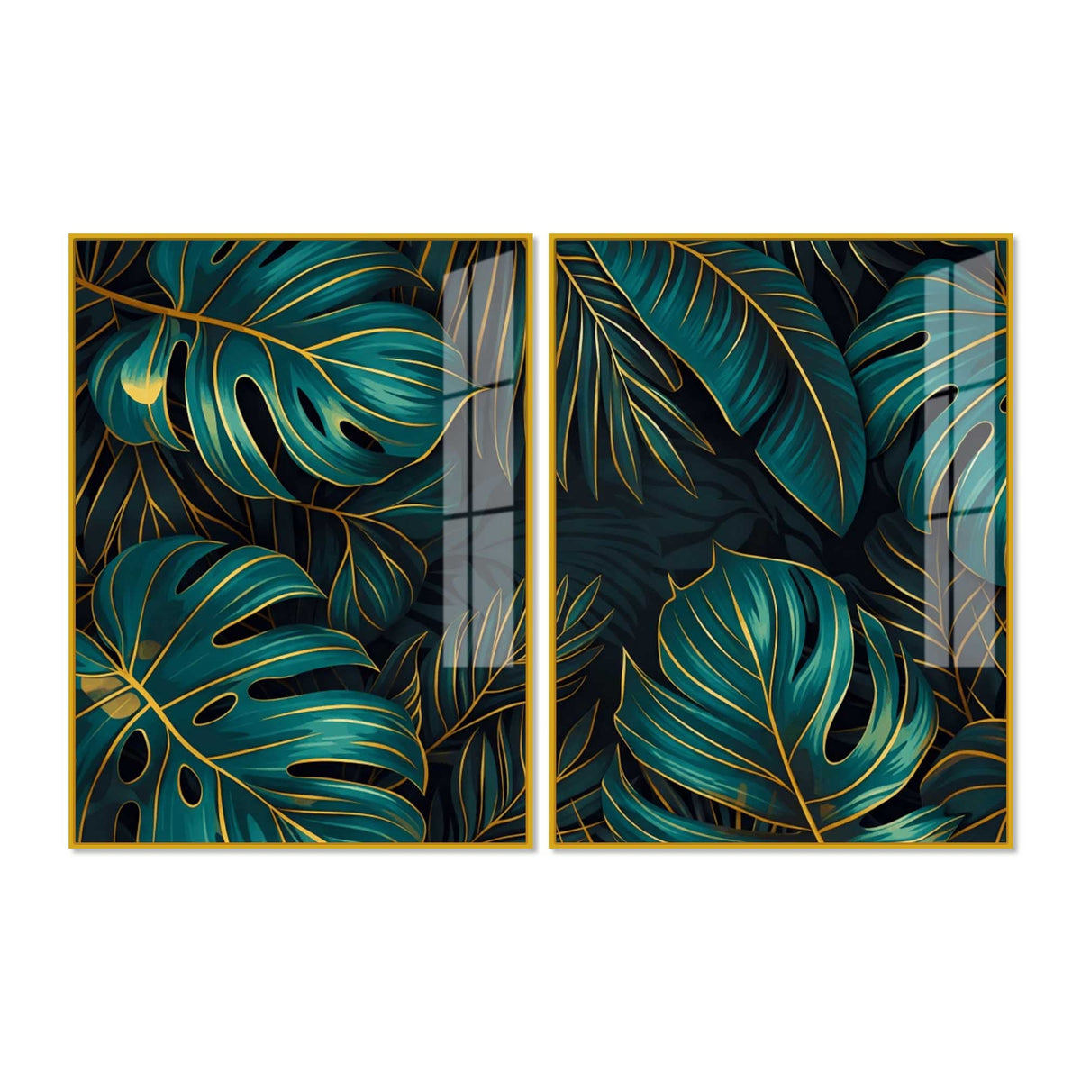 Tropical Monstera Leaves Acrylic Floating Wall Painting Set of 2