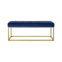 Tufted Royal Blue Velvet Bench with Sleek Gold Metal Legs Ottoman