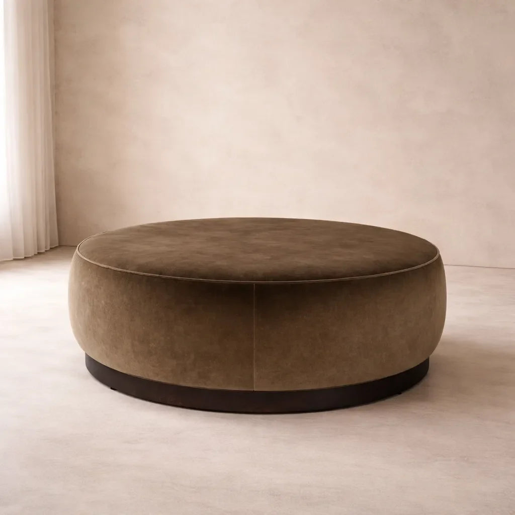 Tufted Wide Round Standard Velvet Ottoman
