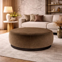 Tufted Wide Round Standard Velvet Ottoman