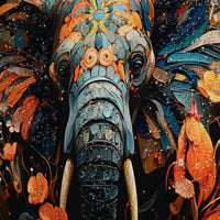 Tusk in Floral Beauty Elephant Framed Crystal Glass Painting