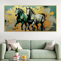 Two Artistic Running Horses Abstract Canvas Wall Painting for Home & Office
