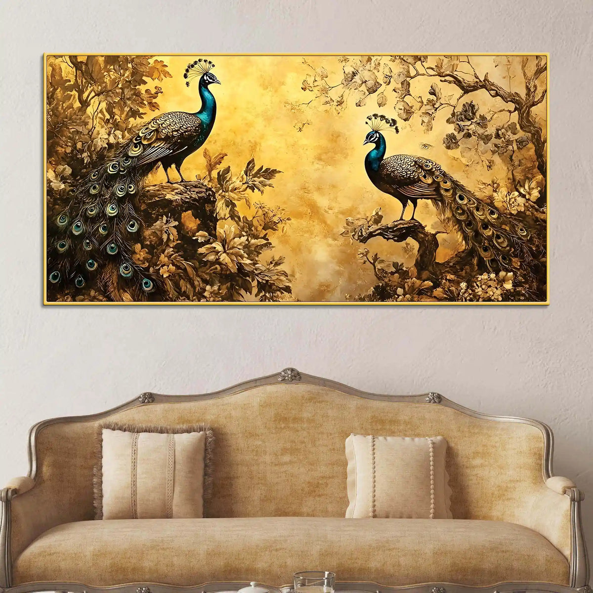 Two Classical Peacocks In a Vintage Forest Canvas Wall Painting