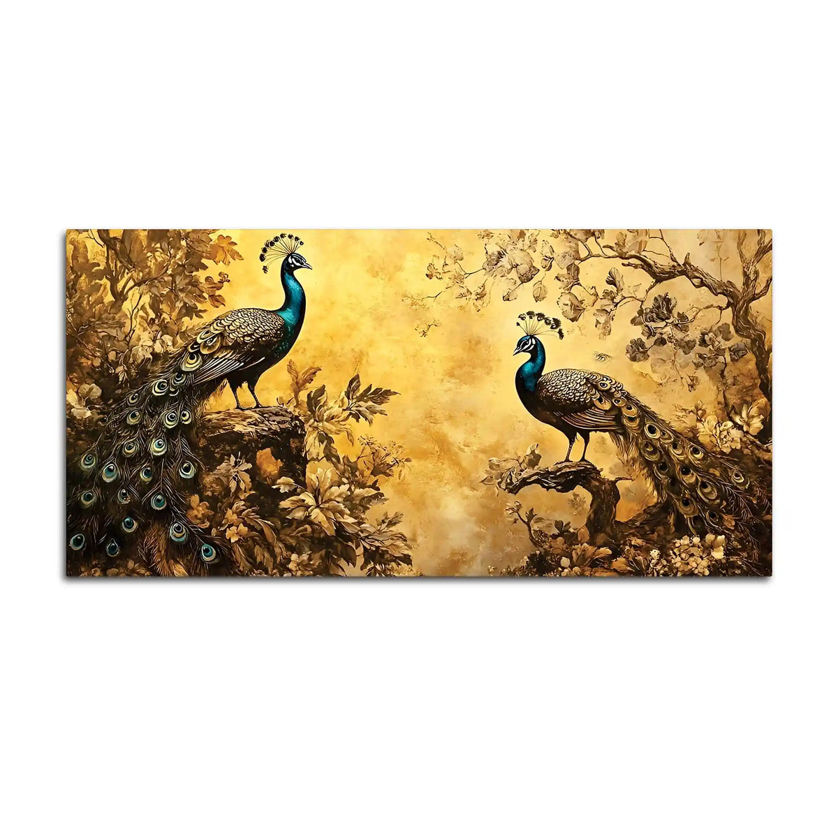 Two Classical Peacocks In a Vintage Forest Canvas Wall Painting